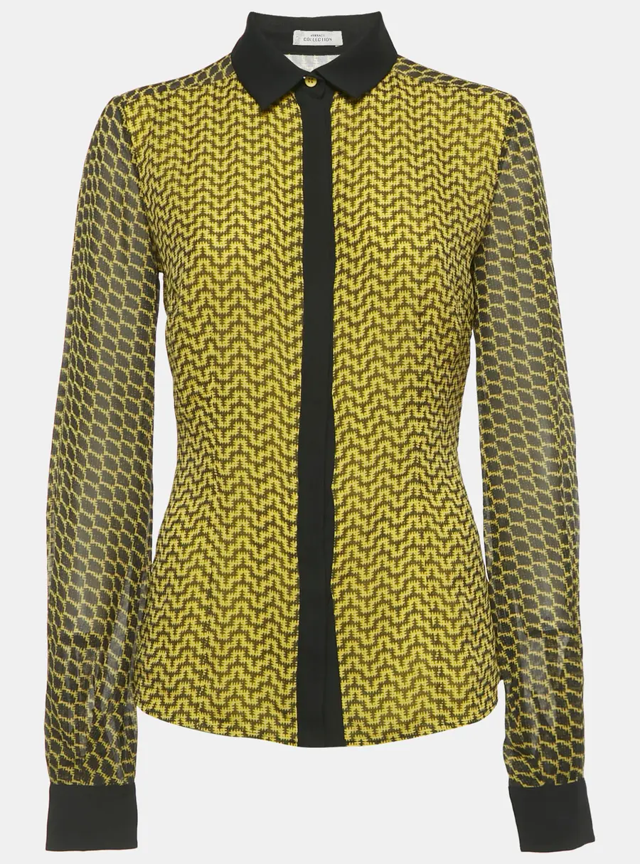 Versace Collection Yellow Printed Silk Shirt M