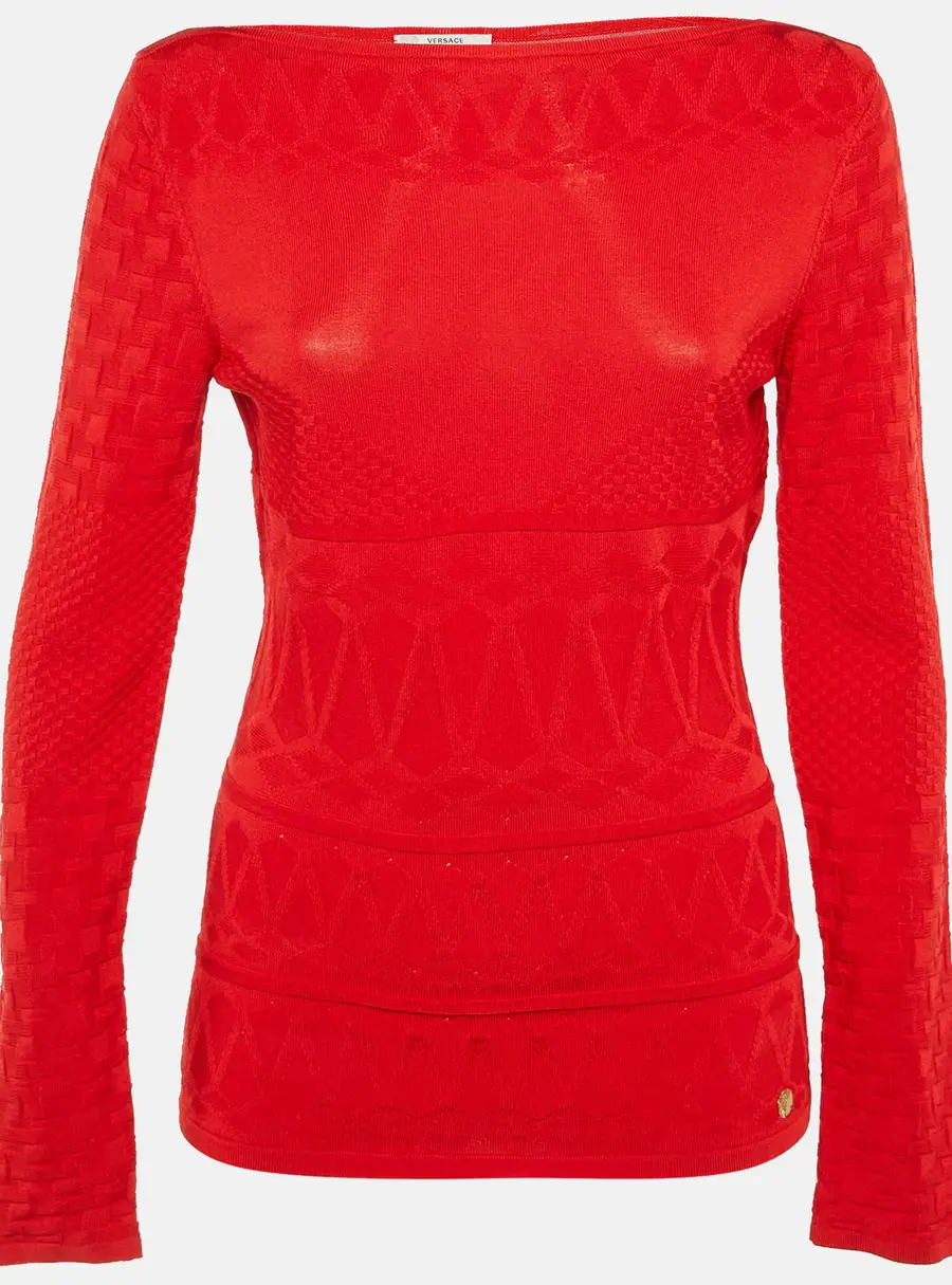Versace Collection Red Geometric Pattern Knit Jumper M