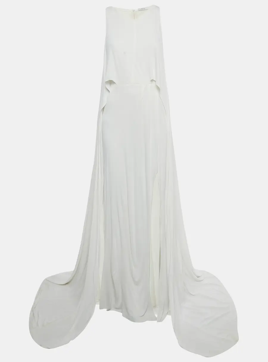 Versace Collection White Jersey Cape Detail Maxi Dress M