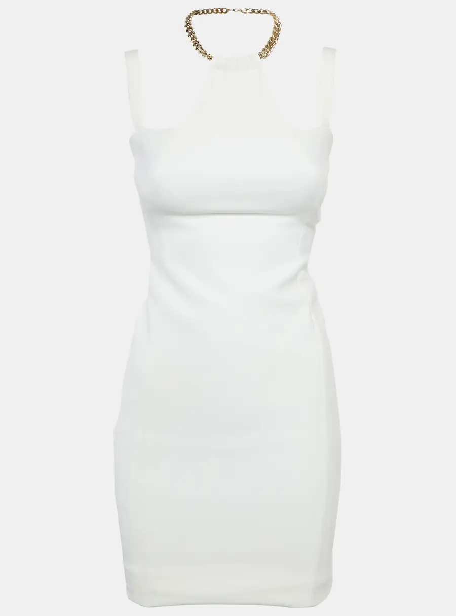 Versace Collection White Crepe Chain Detail Mini Dress M