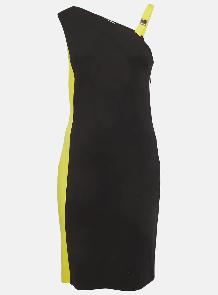 Versace Collection Navy Blue/Yellow Knit Asymmetric Color Block Dress M