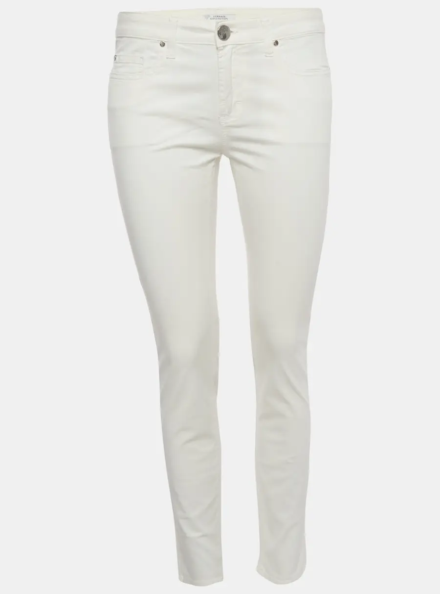 Versace Collection White Medusa Studded Denim Slim Fit Jeans M/Waist 30"