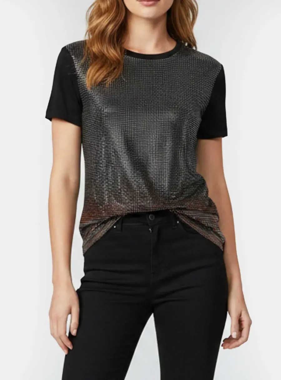 Versace Collection Black Crystal Embellished Cotton Knit Top M