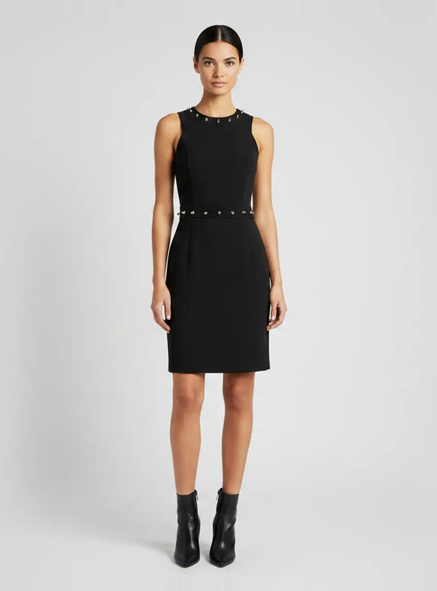 Versace Collection Black Stretch Nylon Studded Sleeveless Mini Dress S
