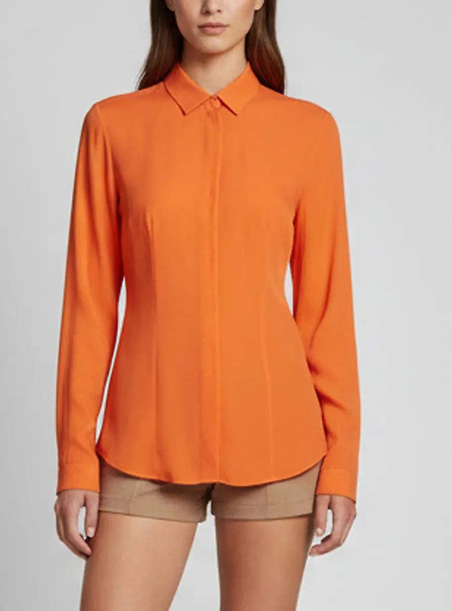 Versace Collection Orange Crepe De Chine Button Up Shirt S