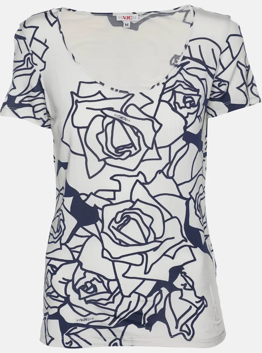 Versace Jeans Couture White/Blue Printed Jersey Round Neck Top M