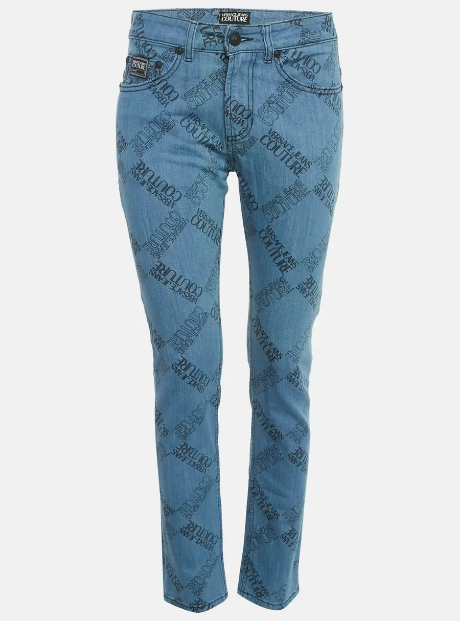 Versace Jeans Couture Blue Logo Print Denim Skinny Jeans M/Waist 28"