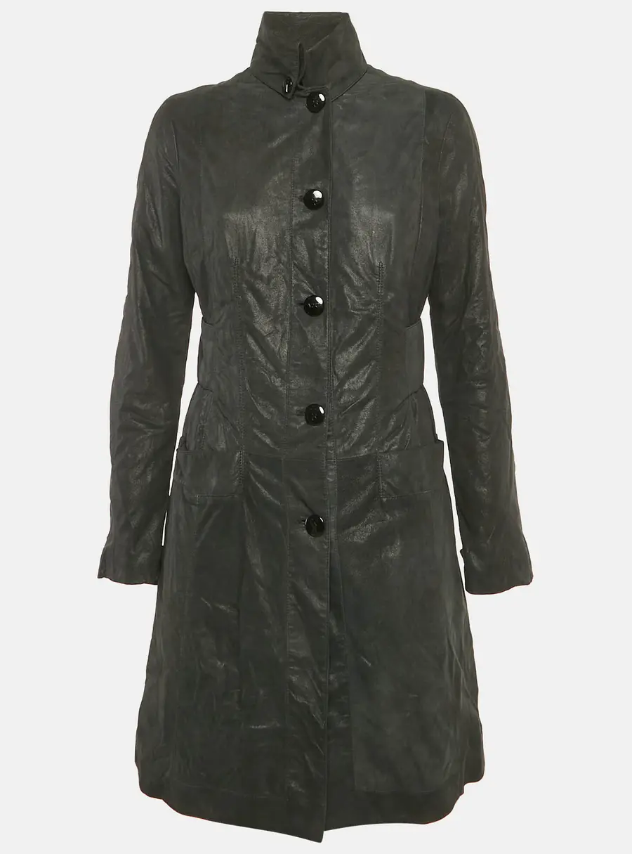 Versace Jeans Couture Black Leather Trench Coat S
