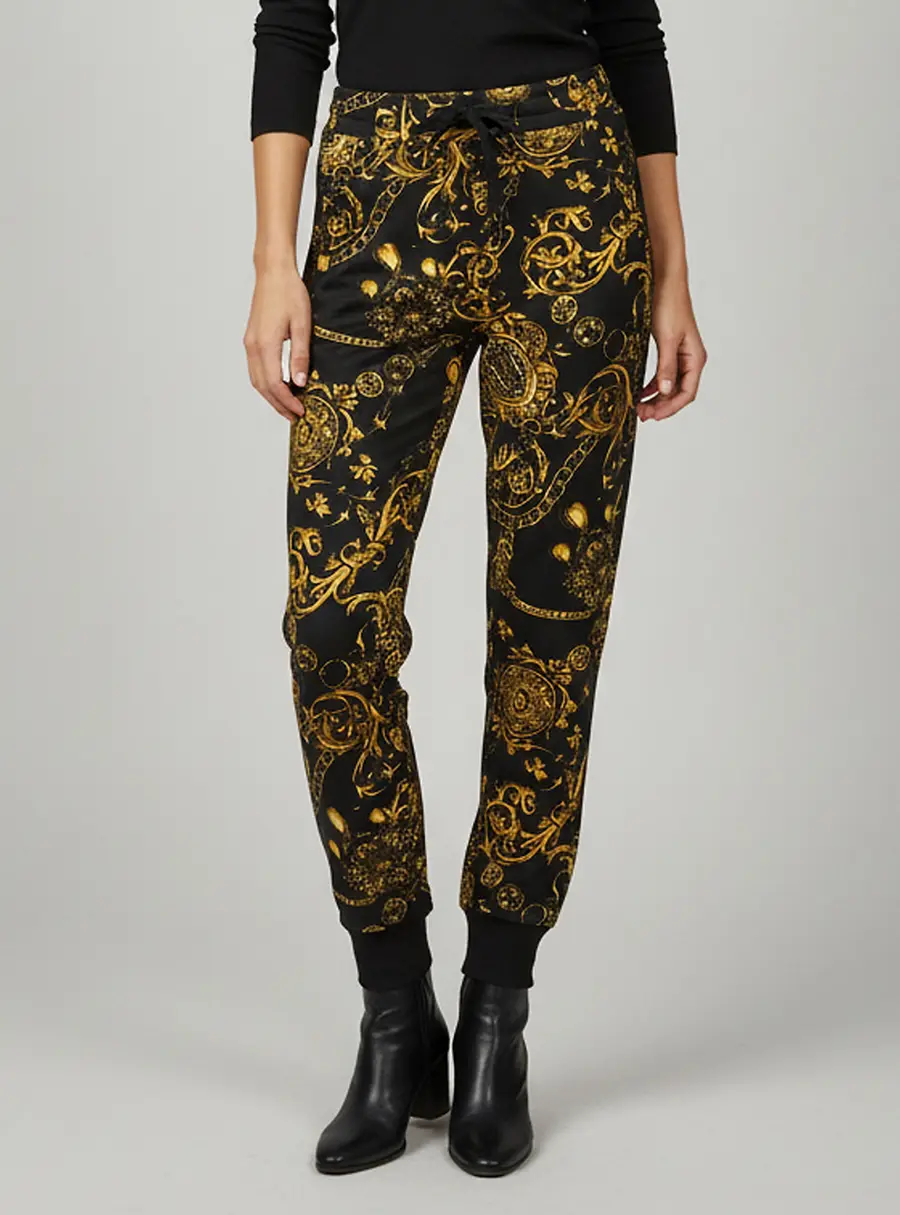 Versace Jeans Couture Black/Gold Baroque Print Cotton Knit Sweatpants S