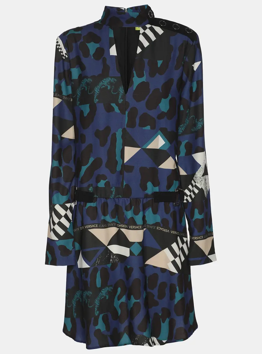 Versace Jeans Multicolor Printed Crepe Longs Sleeve Mini Dress M