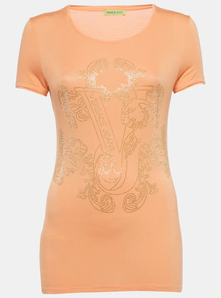 Versace Jeans Orange Studded Jersey T-Shirt M