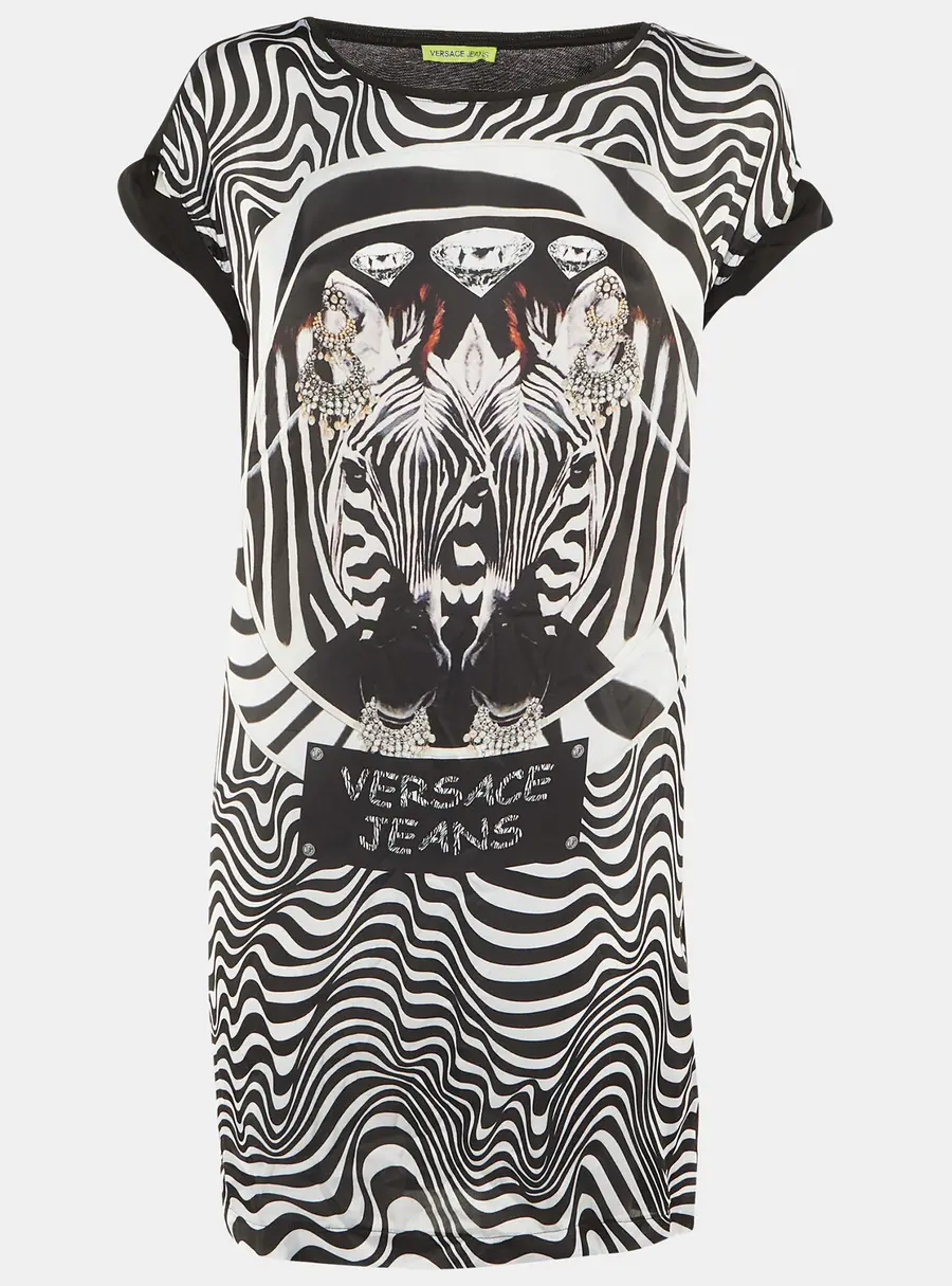 Versace Jeans Black /White Printed Jersey Mini Dress M