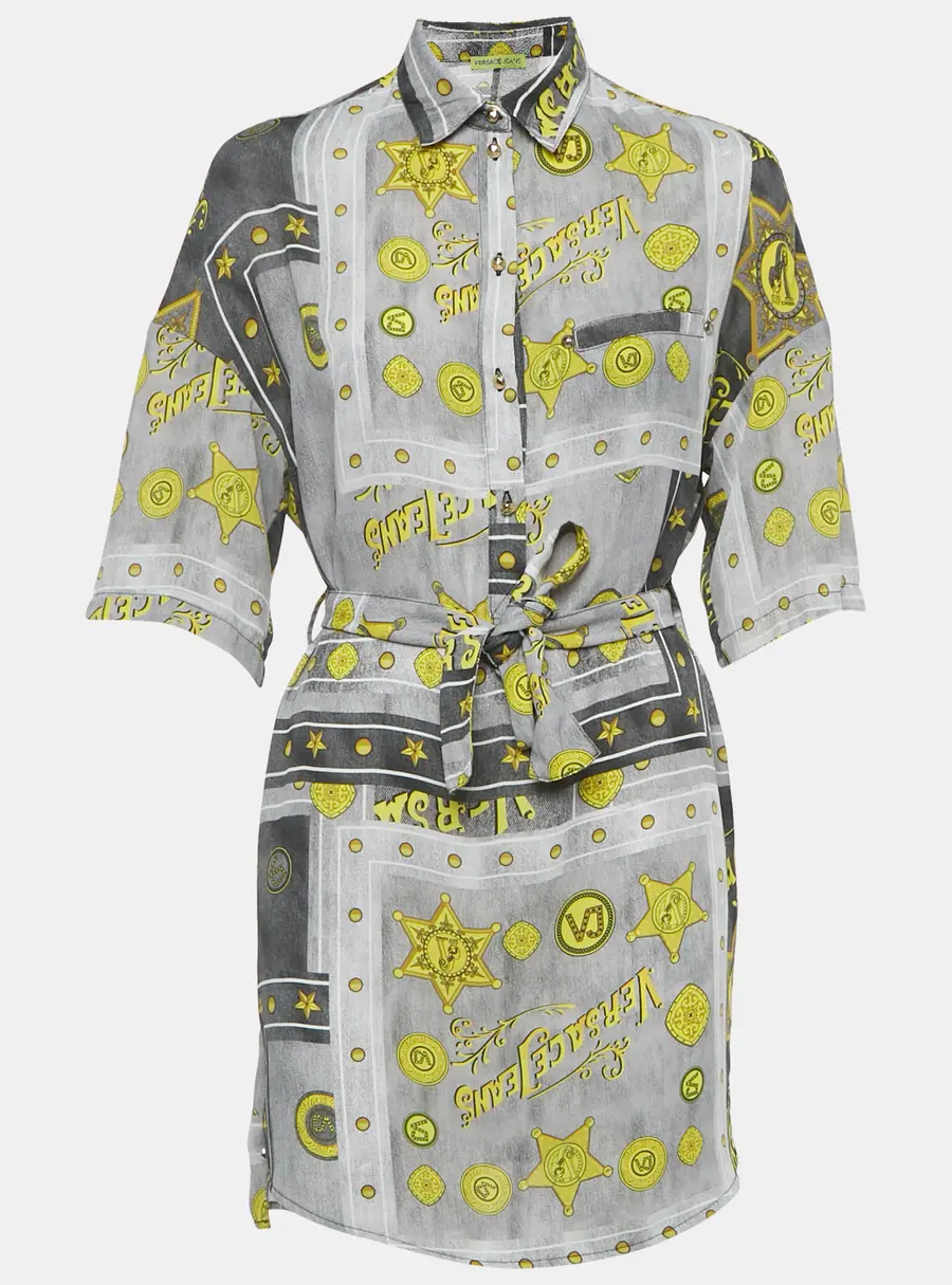 Versace Jeans Grey Printed Crepe Tunic Top M