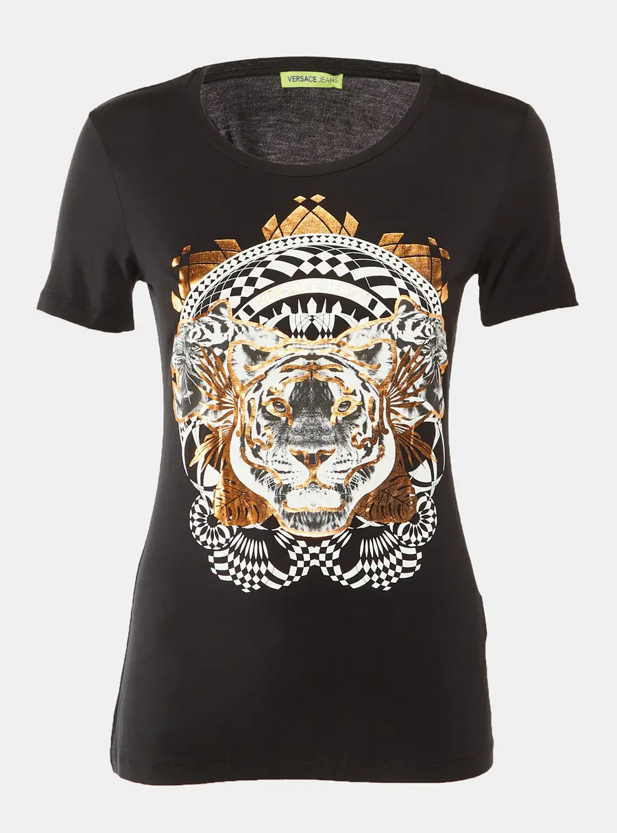Versace Jeans Black Tiger Print Fabric Blend Top