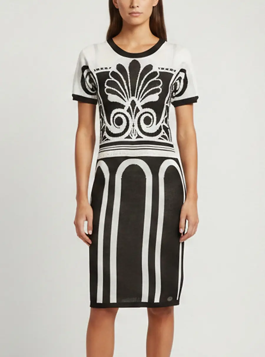 Versace Jeans Black/White Knitted Short Sleeve Midi Dress S