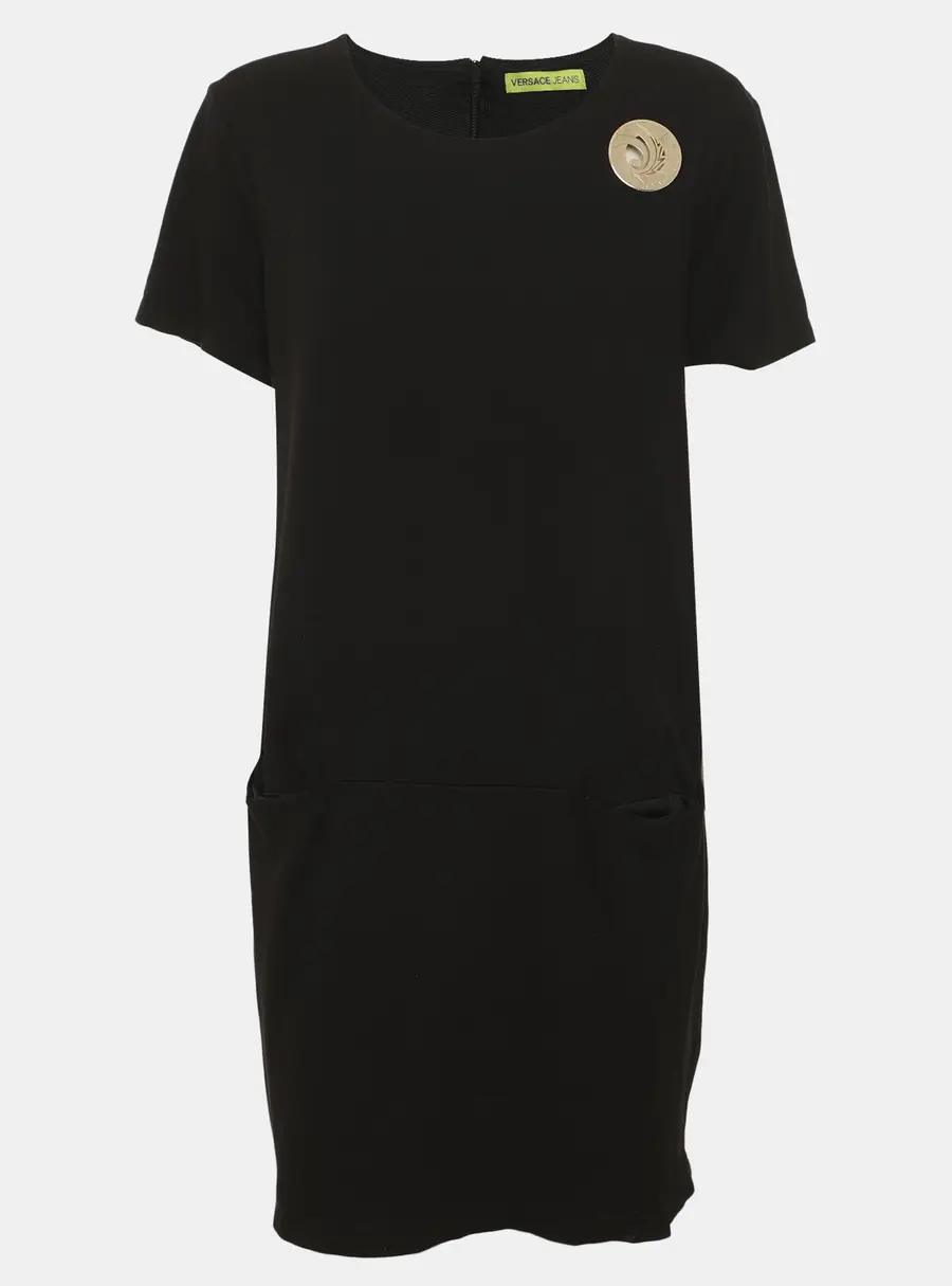 Versace Jeans Black Jersey Logo Plaque Detail Mini Dress L