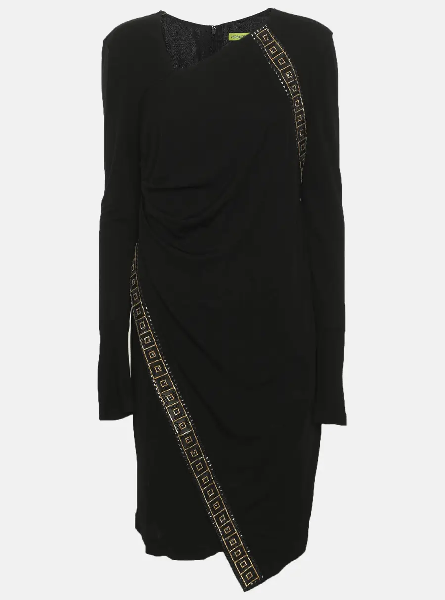 Versace Jeans Black Jersey Rhinestone Embellished Knee Length Dress M