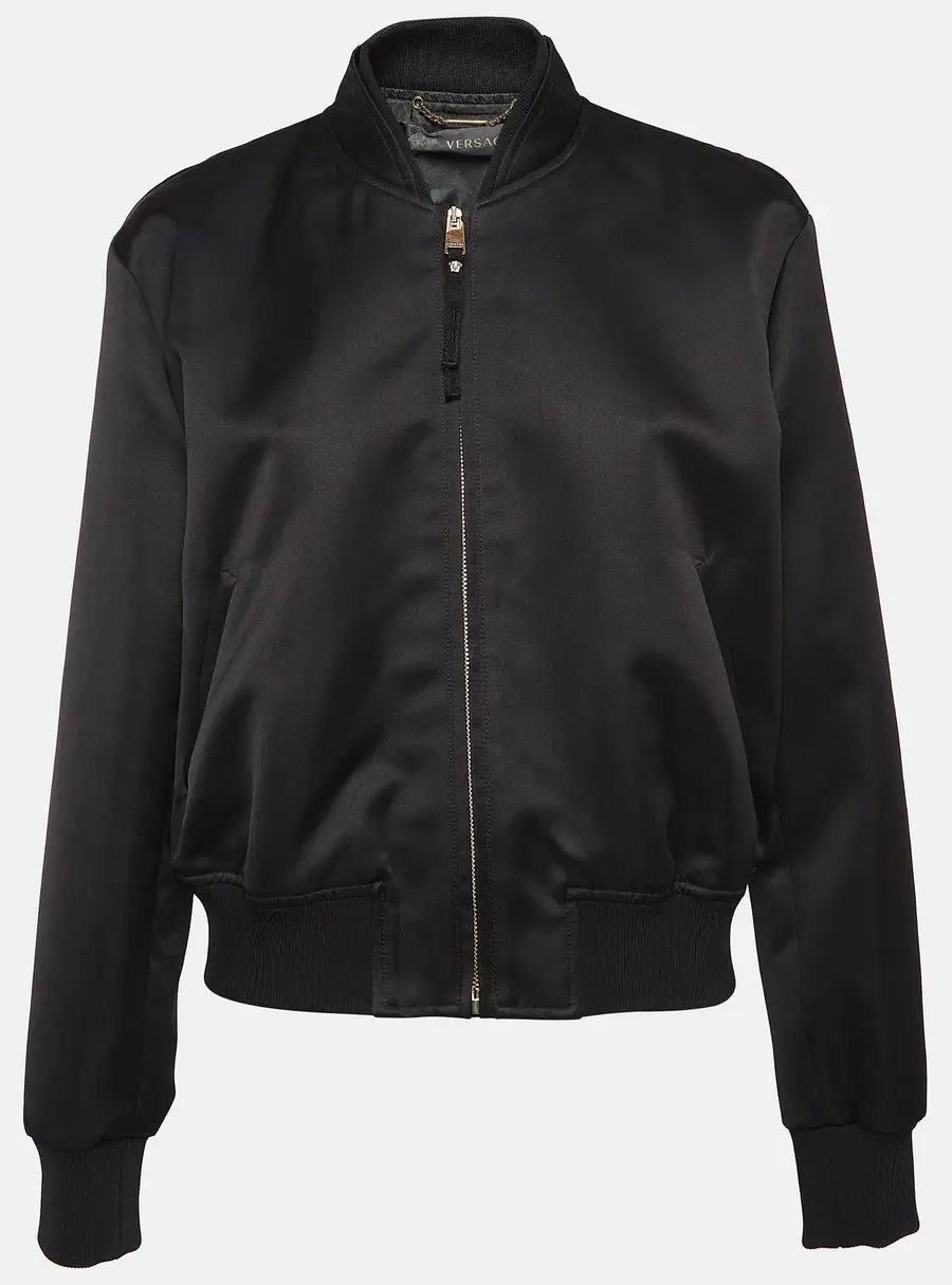 Versace Black Medusa Embroidered Satin Bomber Jacket M