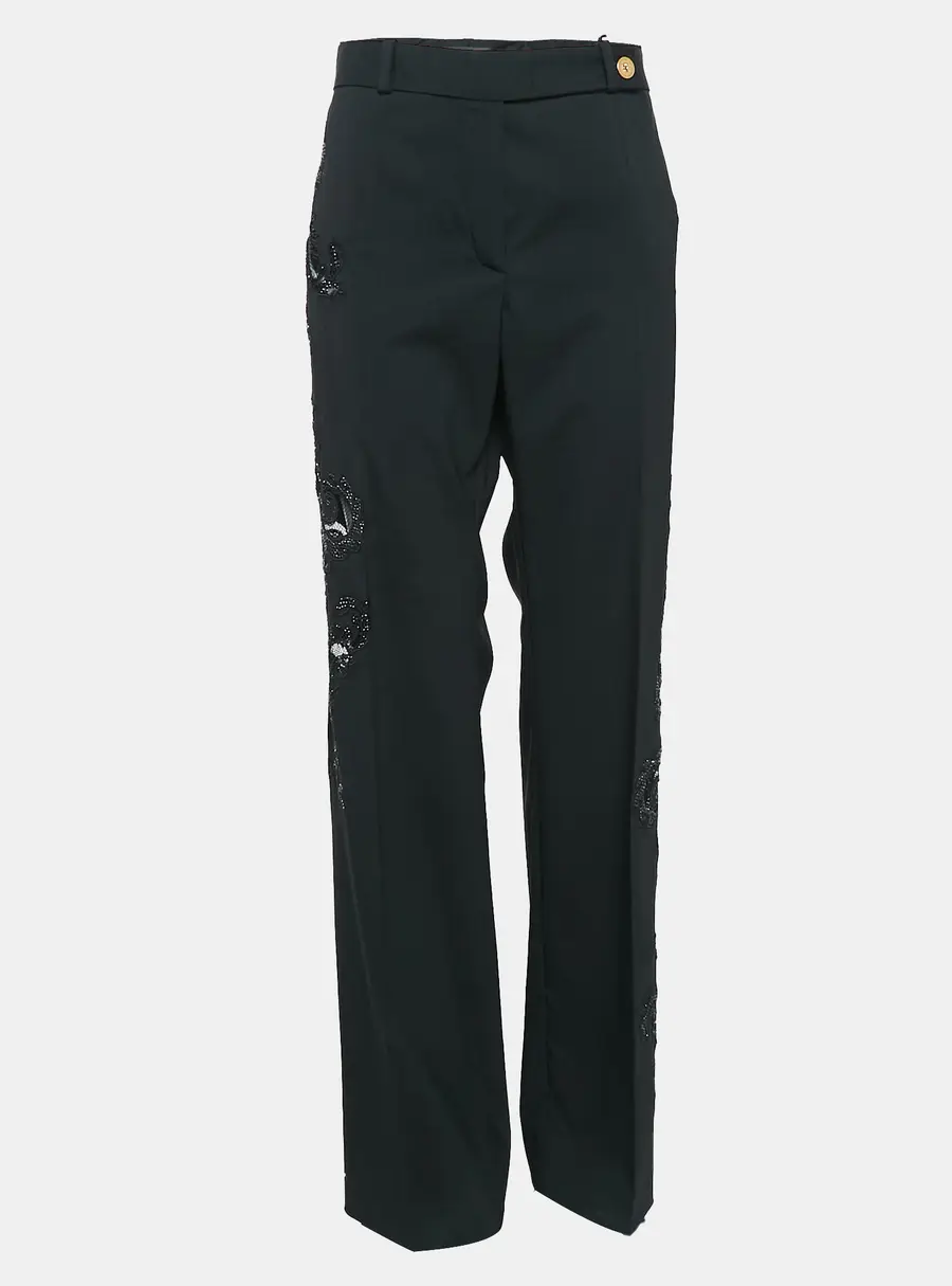 Versace Black Cut-Out Embellished Wool Trousers L