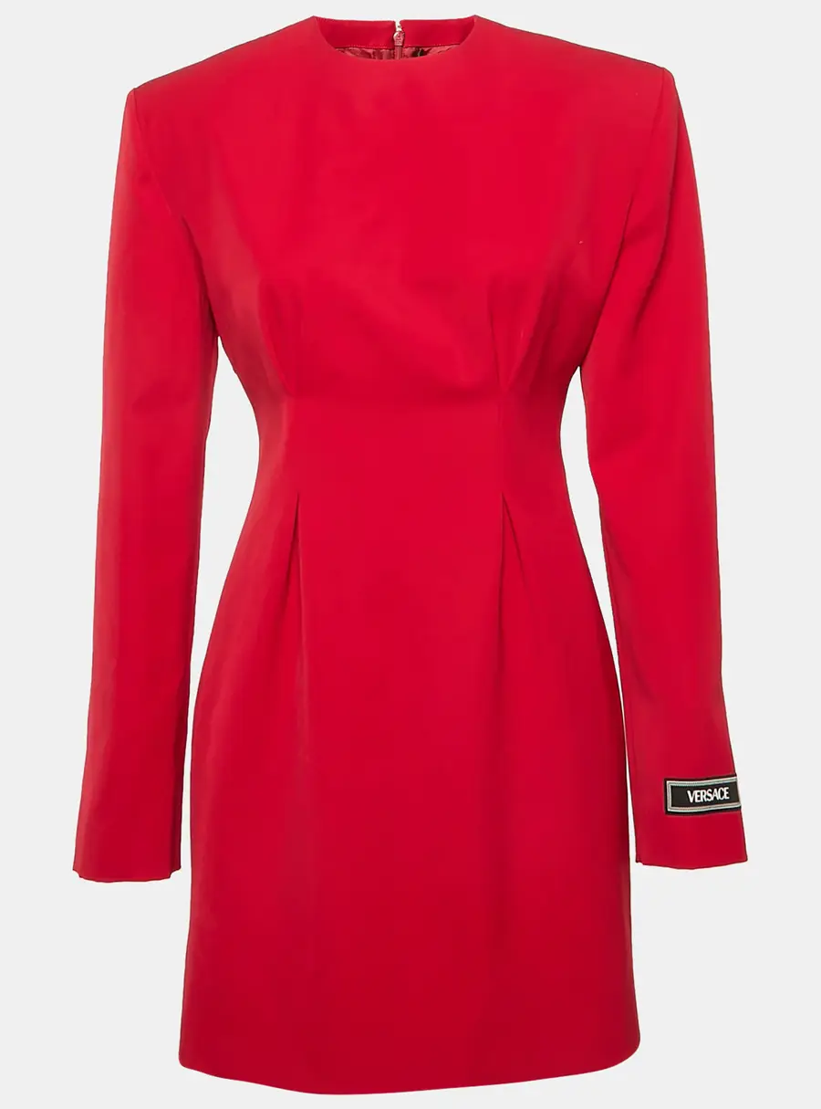 Versace Red Wool Corset Long Sleeve Mini Dress S