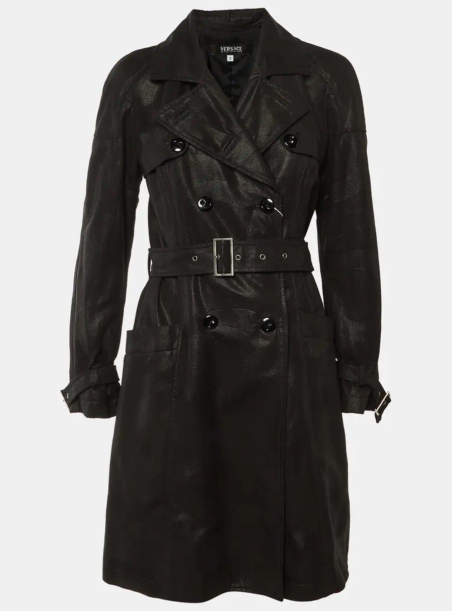 Versace Black Patterned Cotton Trench Coat S