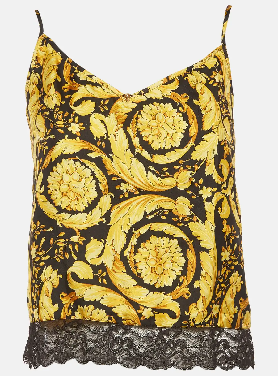 Versace Black/Yellow Barocco Print Silk Camisole S