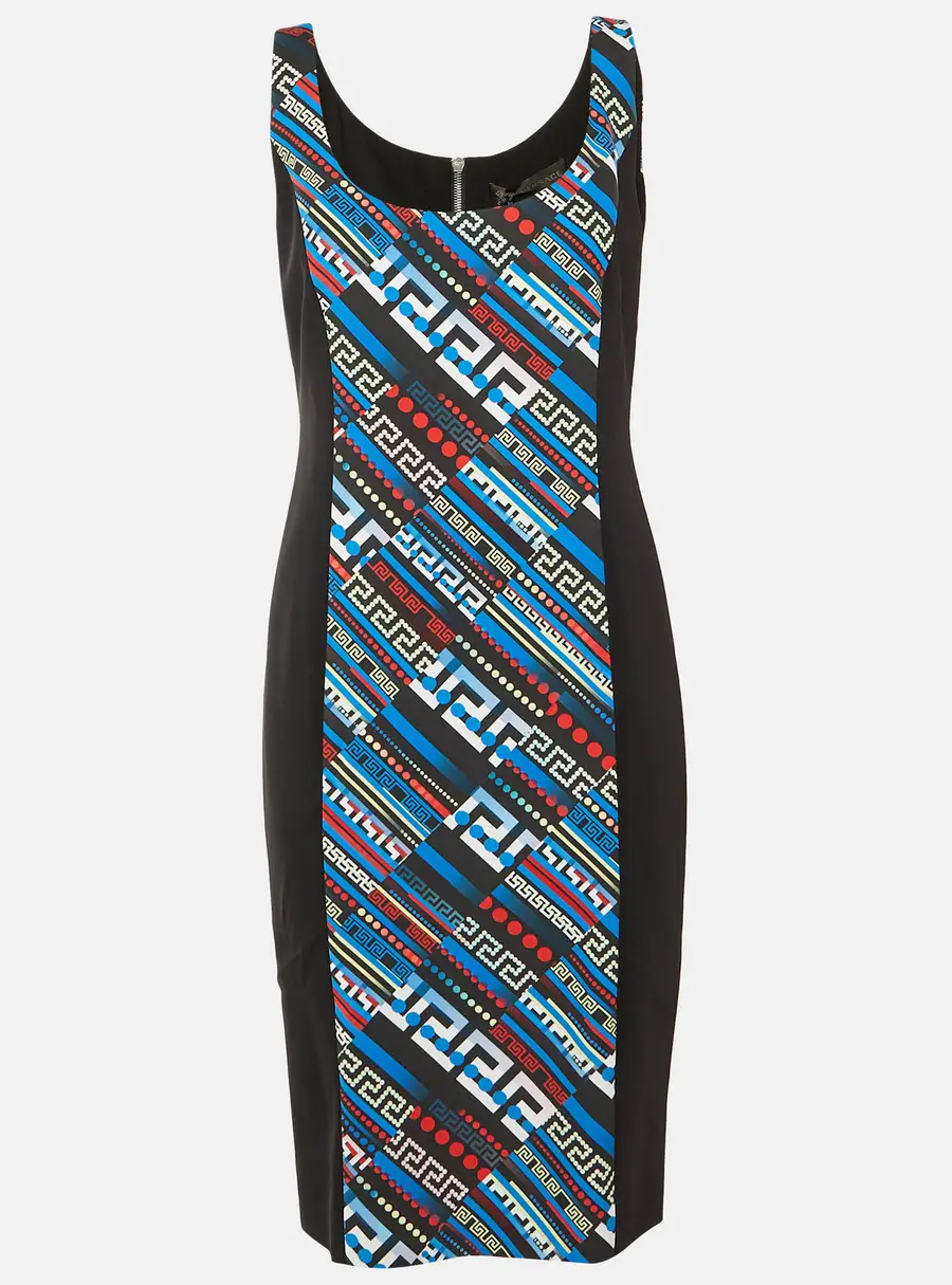 Versace Black & Printed Crepe Sleeveless Sheath Dress L