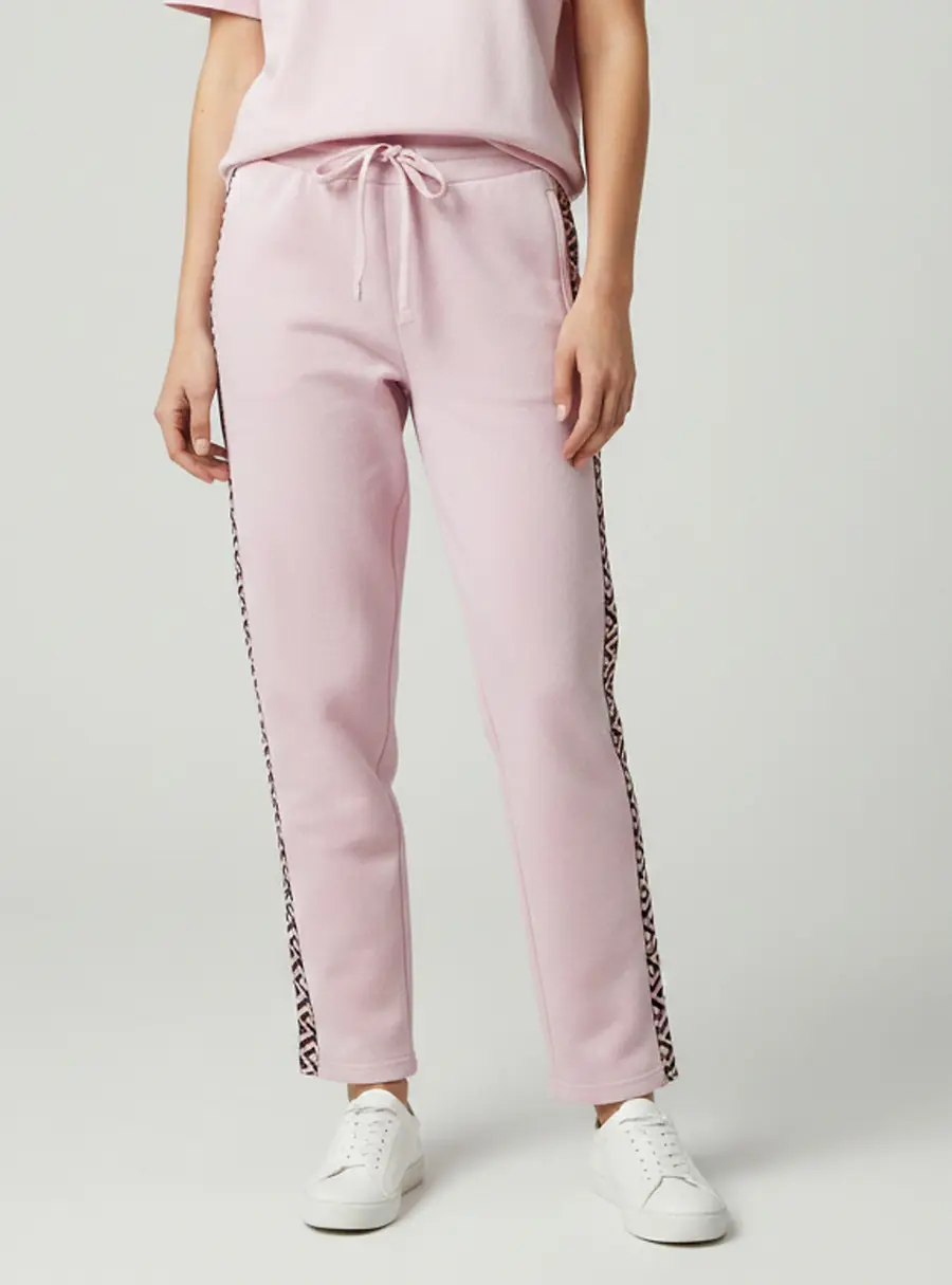 Versace Pink Side Stripe Cashmere Blend La Greca Sweatpants L