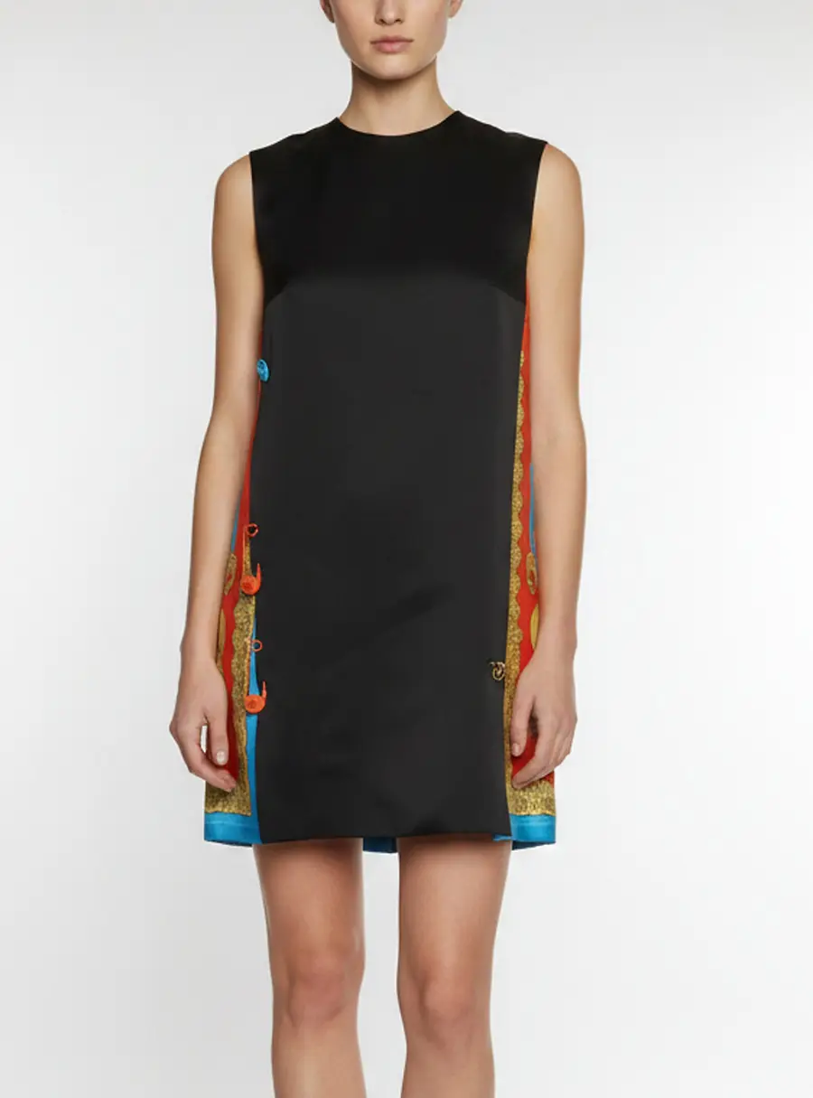Versace Black Heritage Barocco Goddess Crepe and Satin Mini Dress M