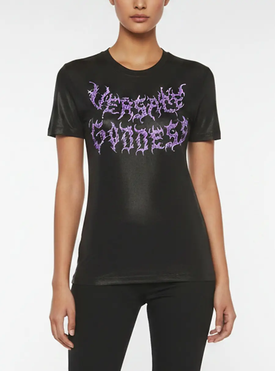 Versace Black Versace Goddess Print Jersey Crewneck T-Shirt S