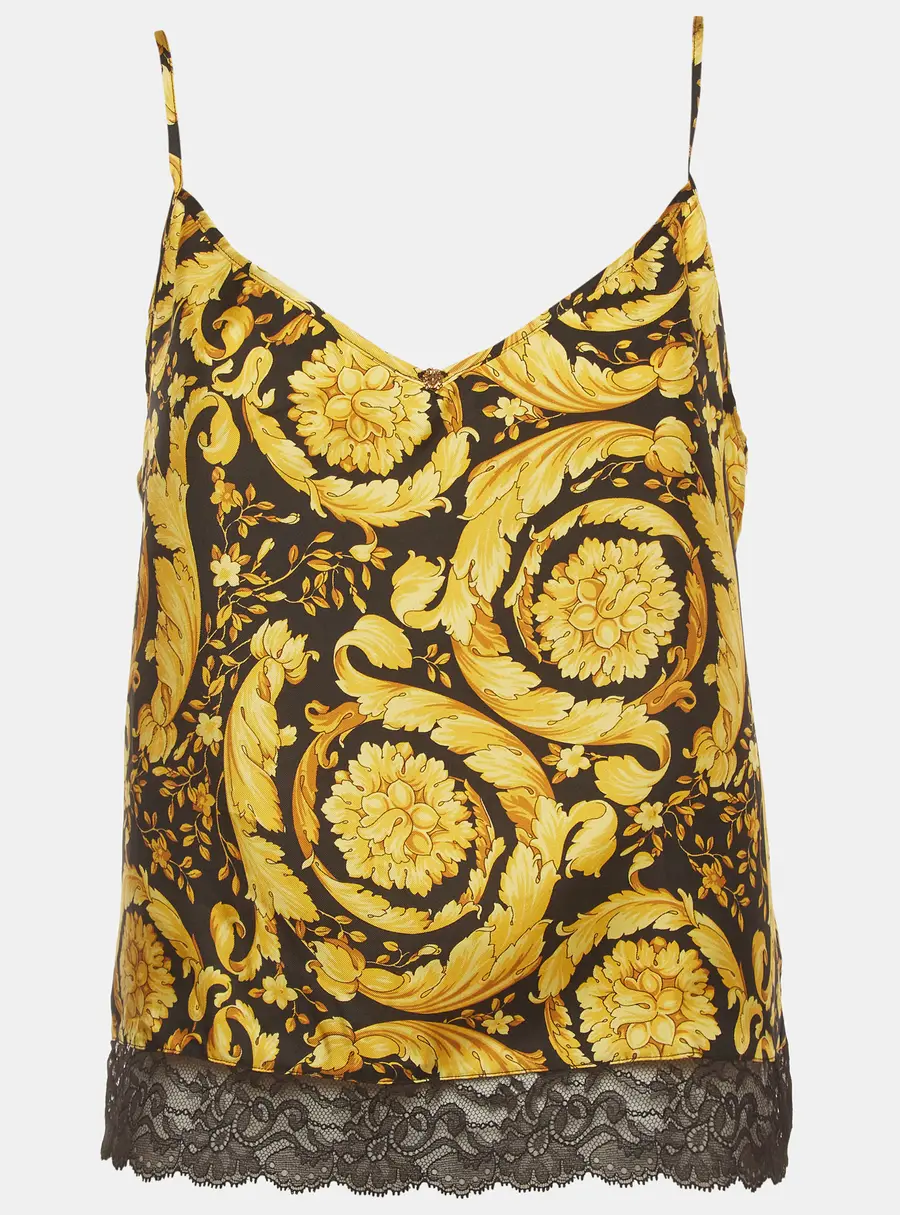 Versace Black/Gold Barocco Print Silk Lace Trim Camisole XL