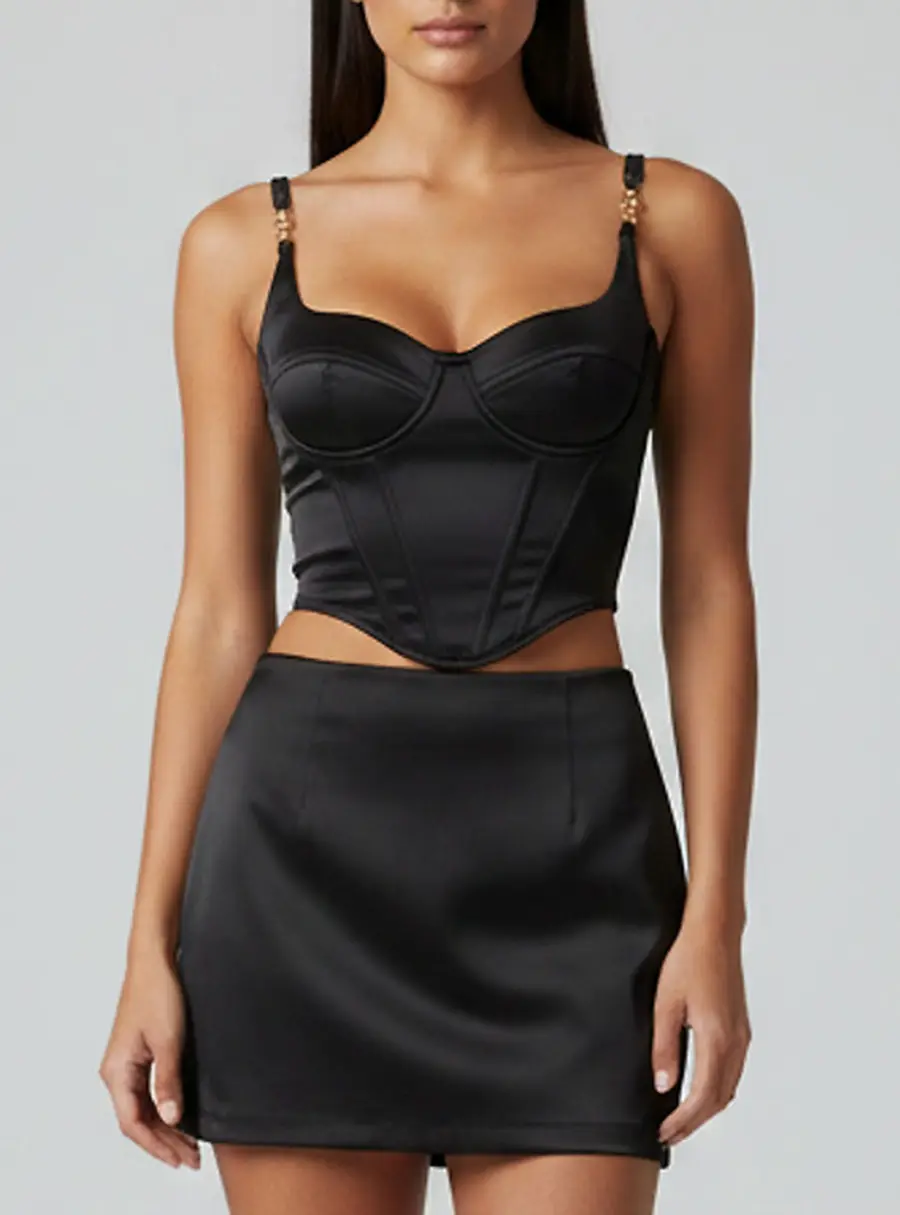 Versace Black Satin Medusa '95 Corset Top XS