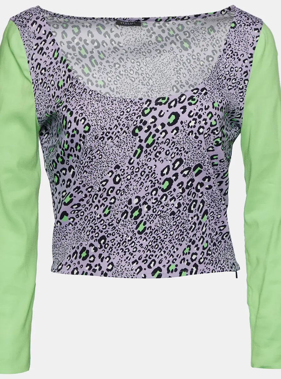 Versace Purple Leopard Print Knit Crop Top L