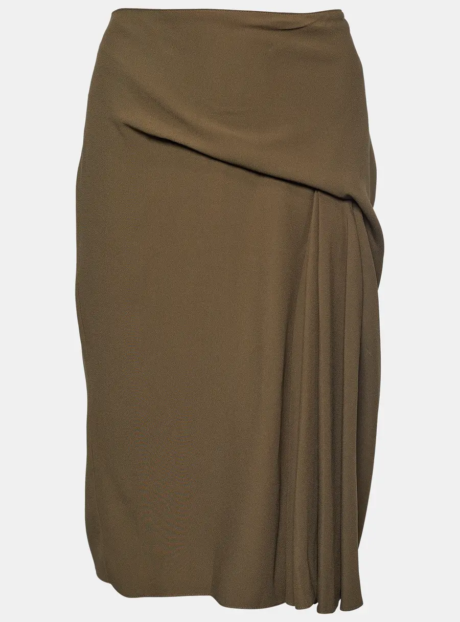 Versace Moss Green Crepe Draped Knee-Length Skirt M