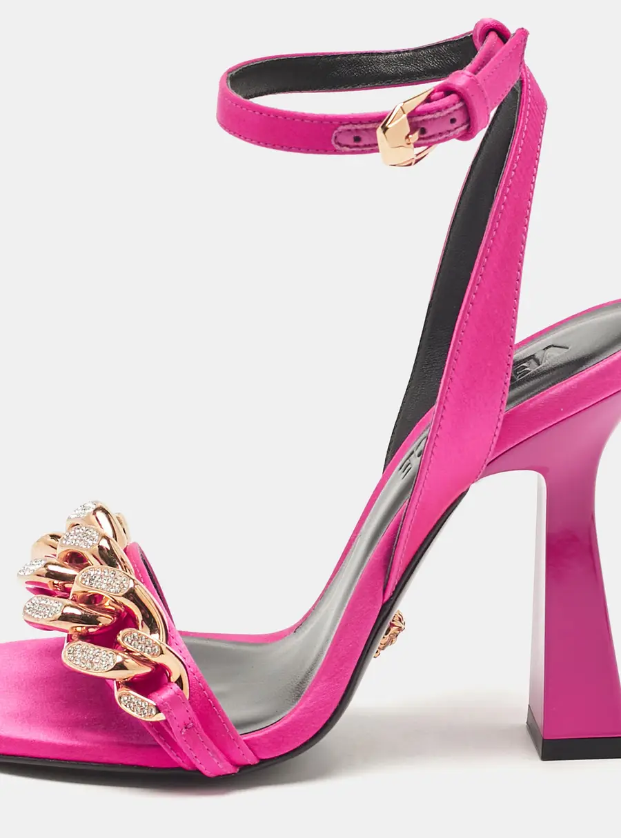 Versace Pink Satin Medusa Chain Ankle Strap Sandals Size 36