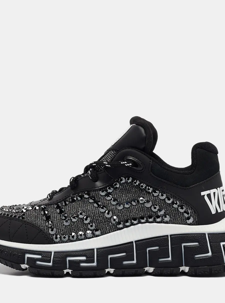 Versace Black Leather Trigreca Lace Up Sneakers Size 35