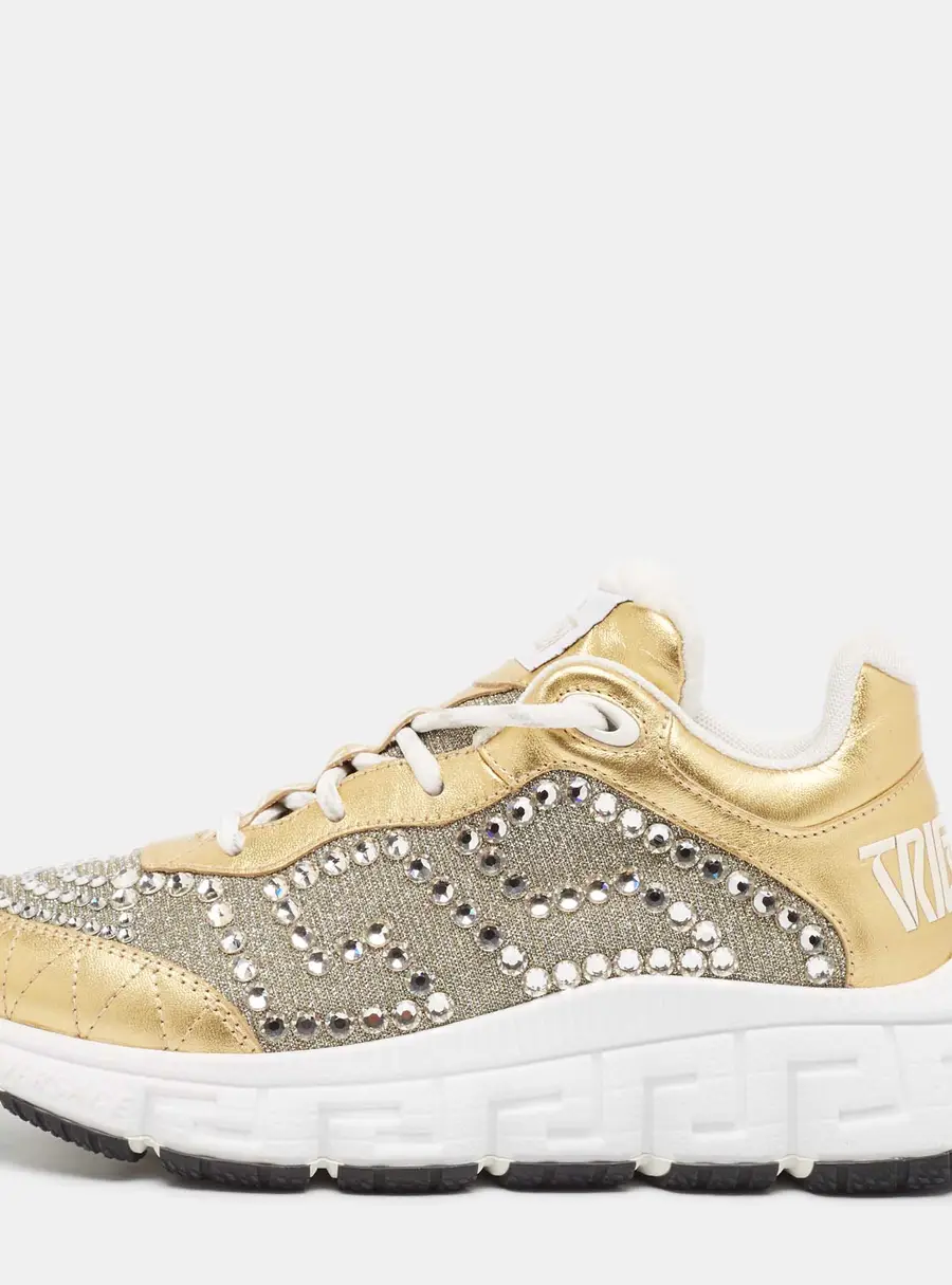 Versace Gold/Silver Leather and Lurex Fabric Trigreca Sneakers Size 36