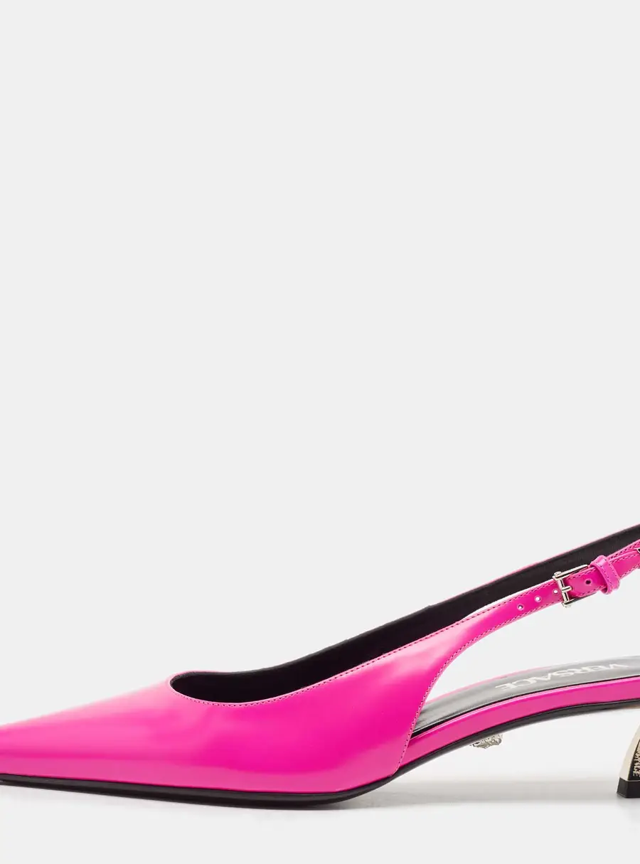 Versace Pink Brushed Leather Pin-Point Slingback Pumps Size 38