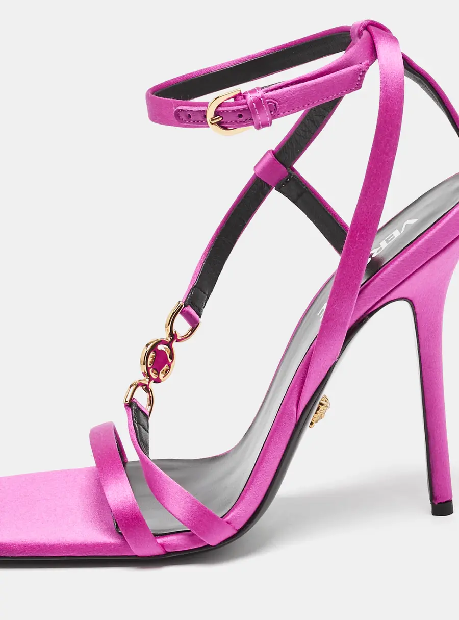 Versace Pink Satin Crystal Embellished Ankle Strap Sandals Size 39