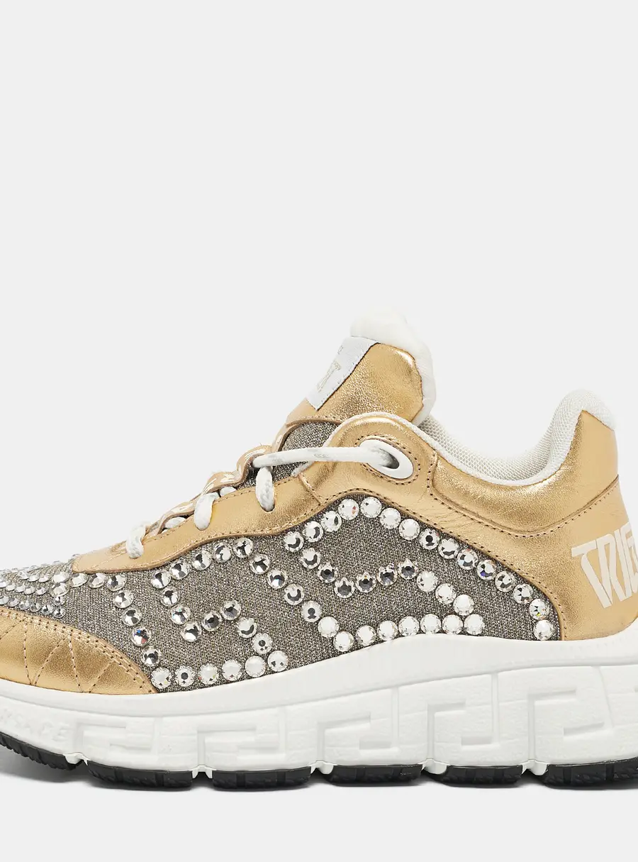 Versace Gold/Silver Leather and Lurex Fabric Trigreca Sneakers Size 36