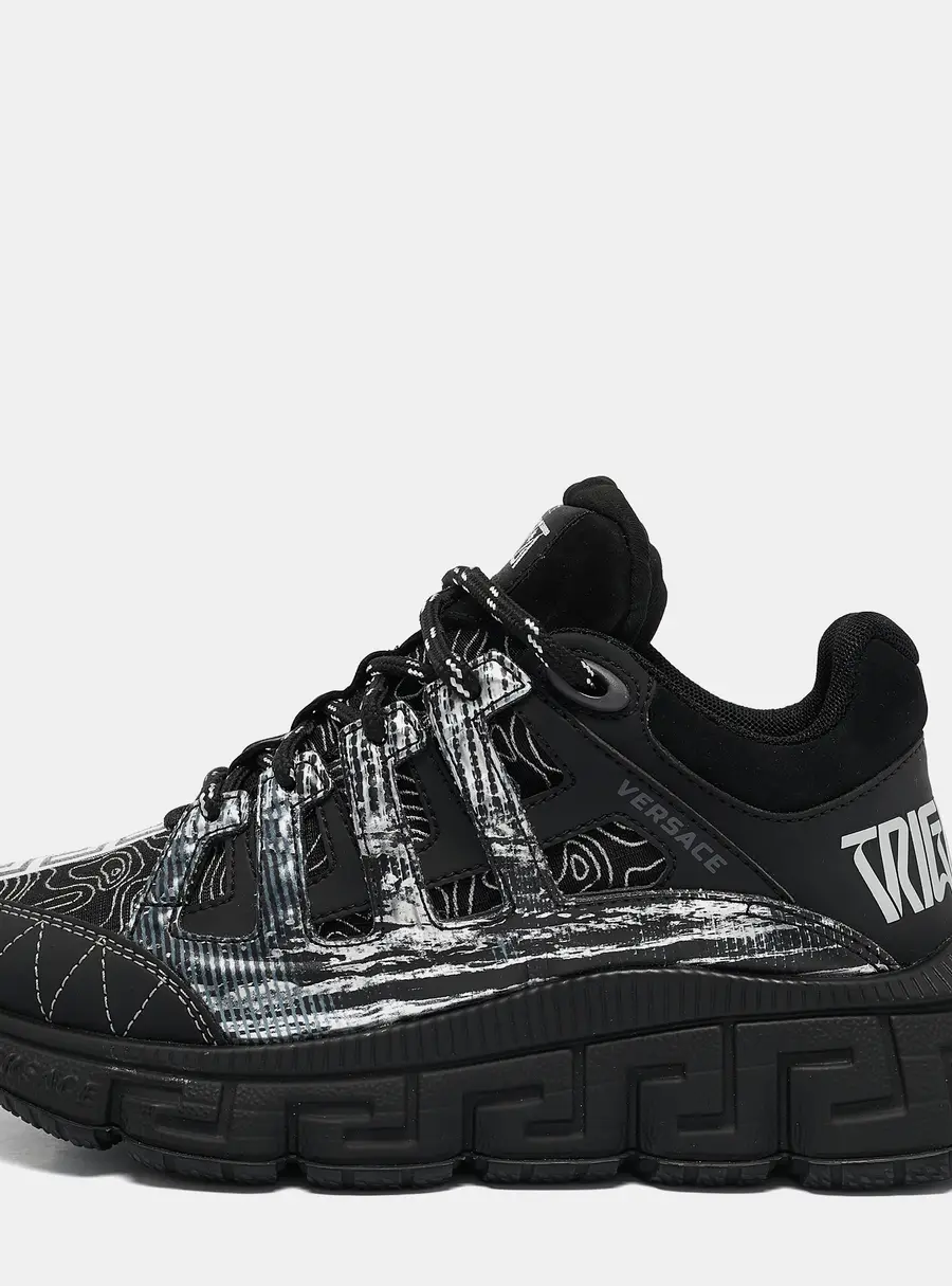 Versace Trigreca Size 35 Black Canvas and Leather Low Top Sneakers