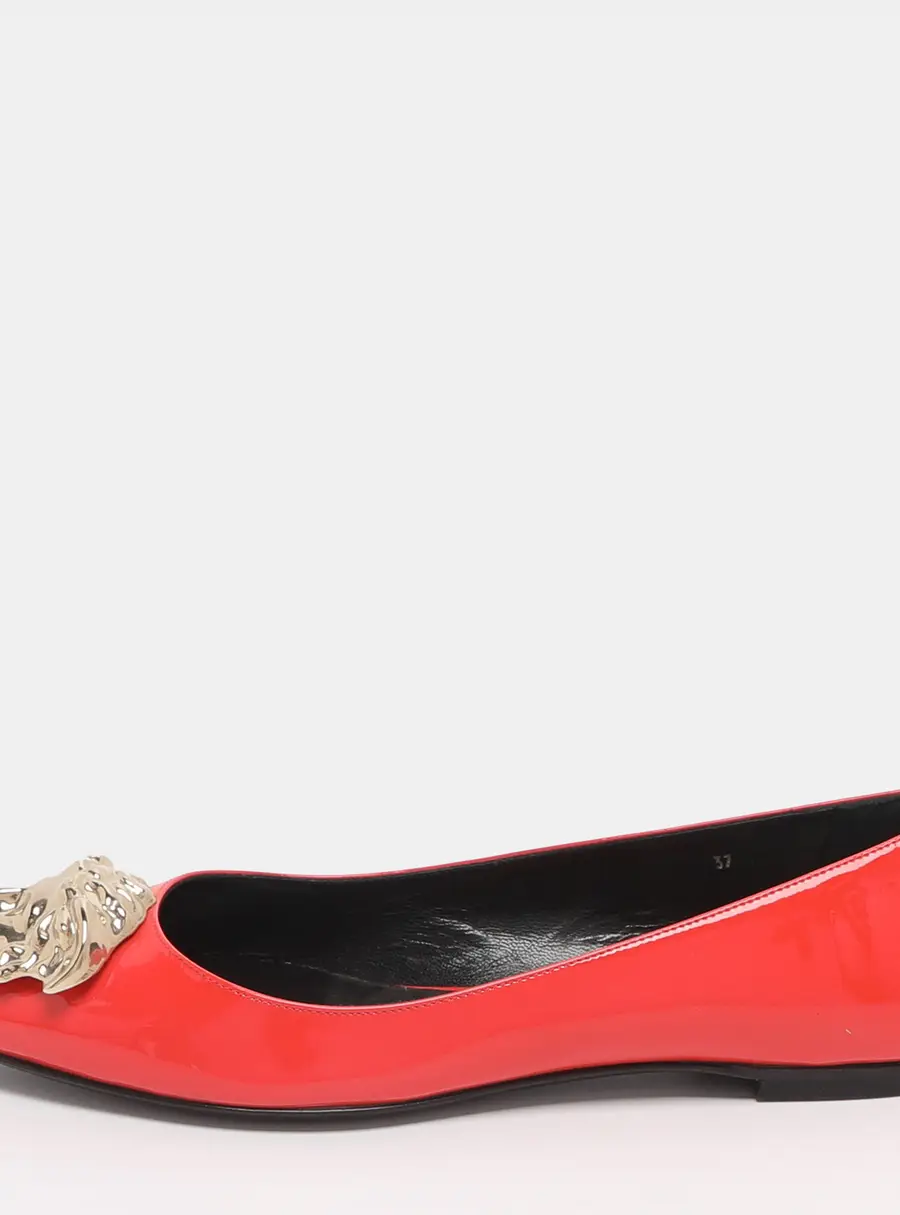 Versace Medusa Size 37 Red Patent Leather Ballet Flats