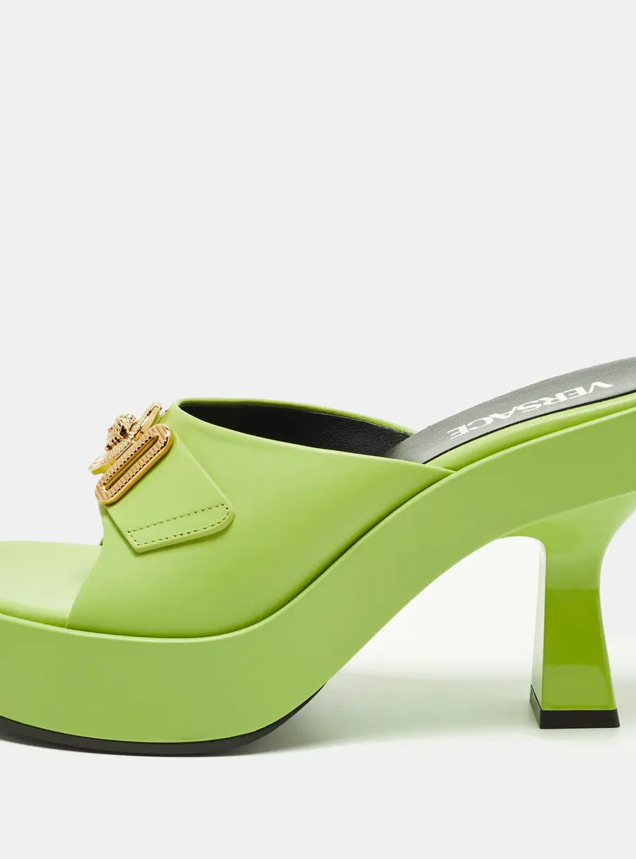 Versace Medusa Biggie Size 38 Lime Green Leather Platform Mules