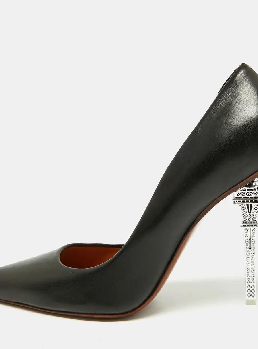 Vetements Eiffel Tower Size 38 Black Leather Pointed Toe Pumps