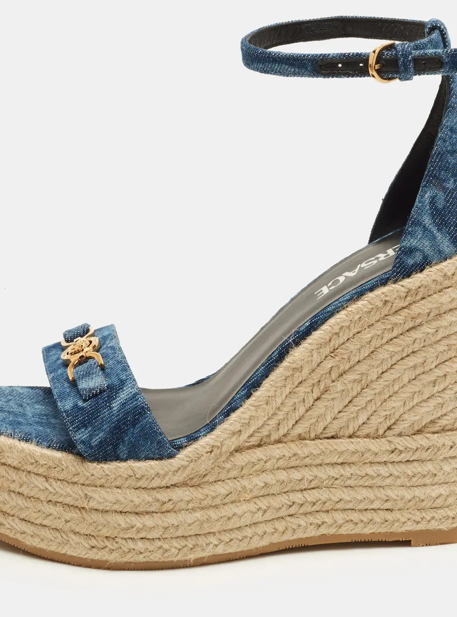 Versace Medusa Size 38 Blue Denim Wedge Sandals