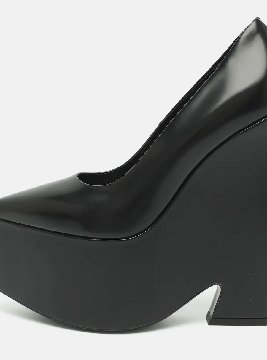 Versace Size 39.5 Black Leather Wedge Platform Pumps