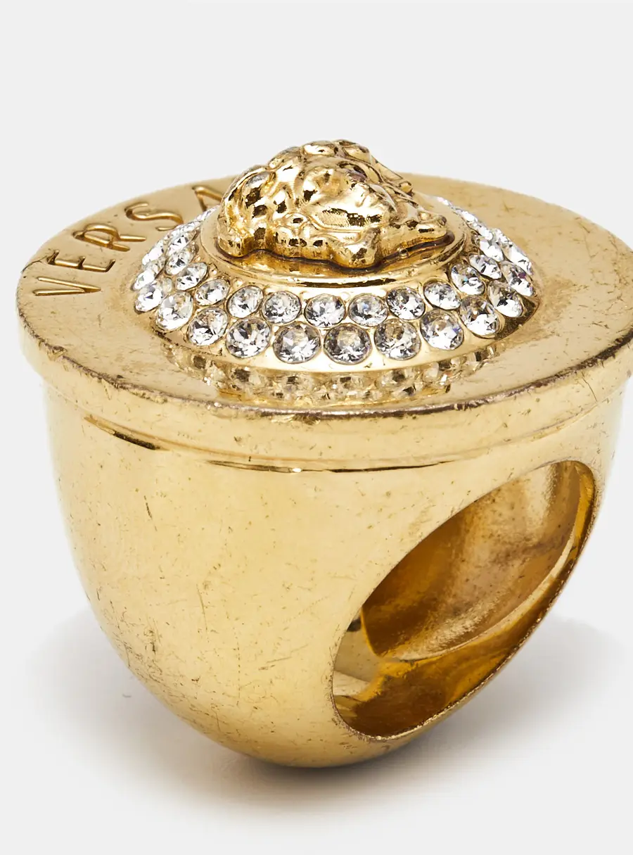 Versace Medusa Crystals Gold Tone Ring Sie 56