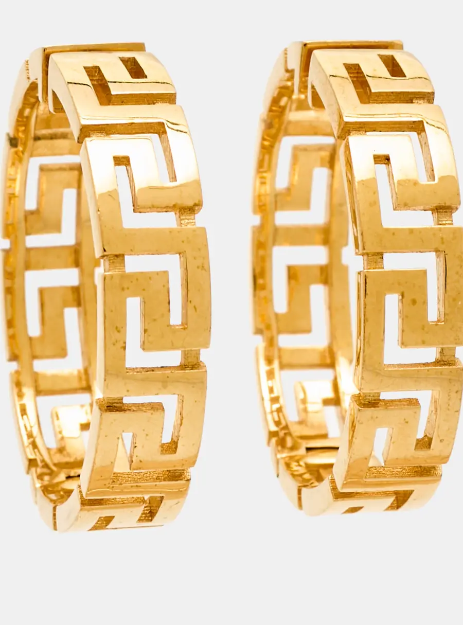 Versace Greca Gold Tone Hoop Earrings