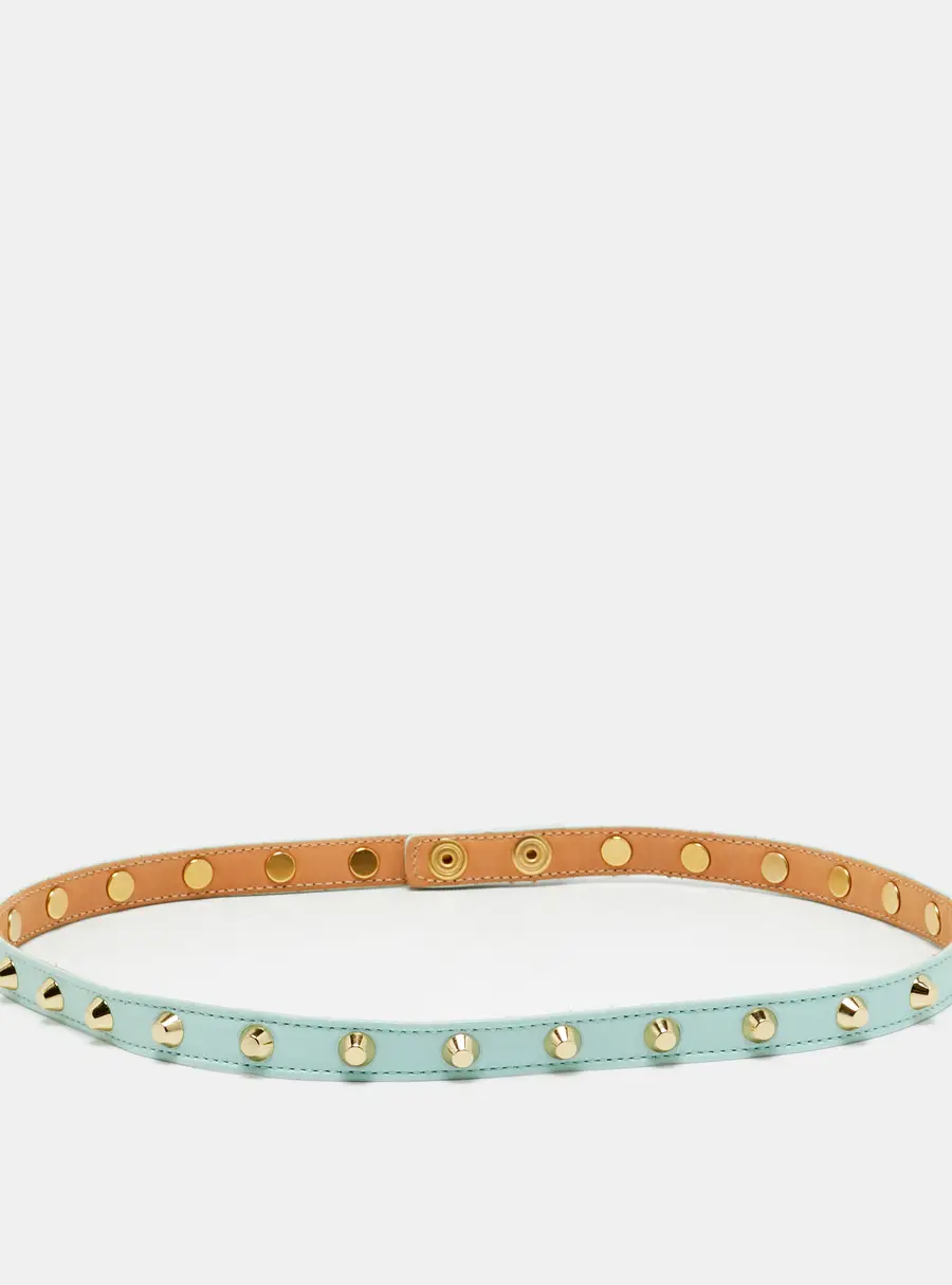 Versace Mint Blue Leather Studded Belt 75 CM