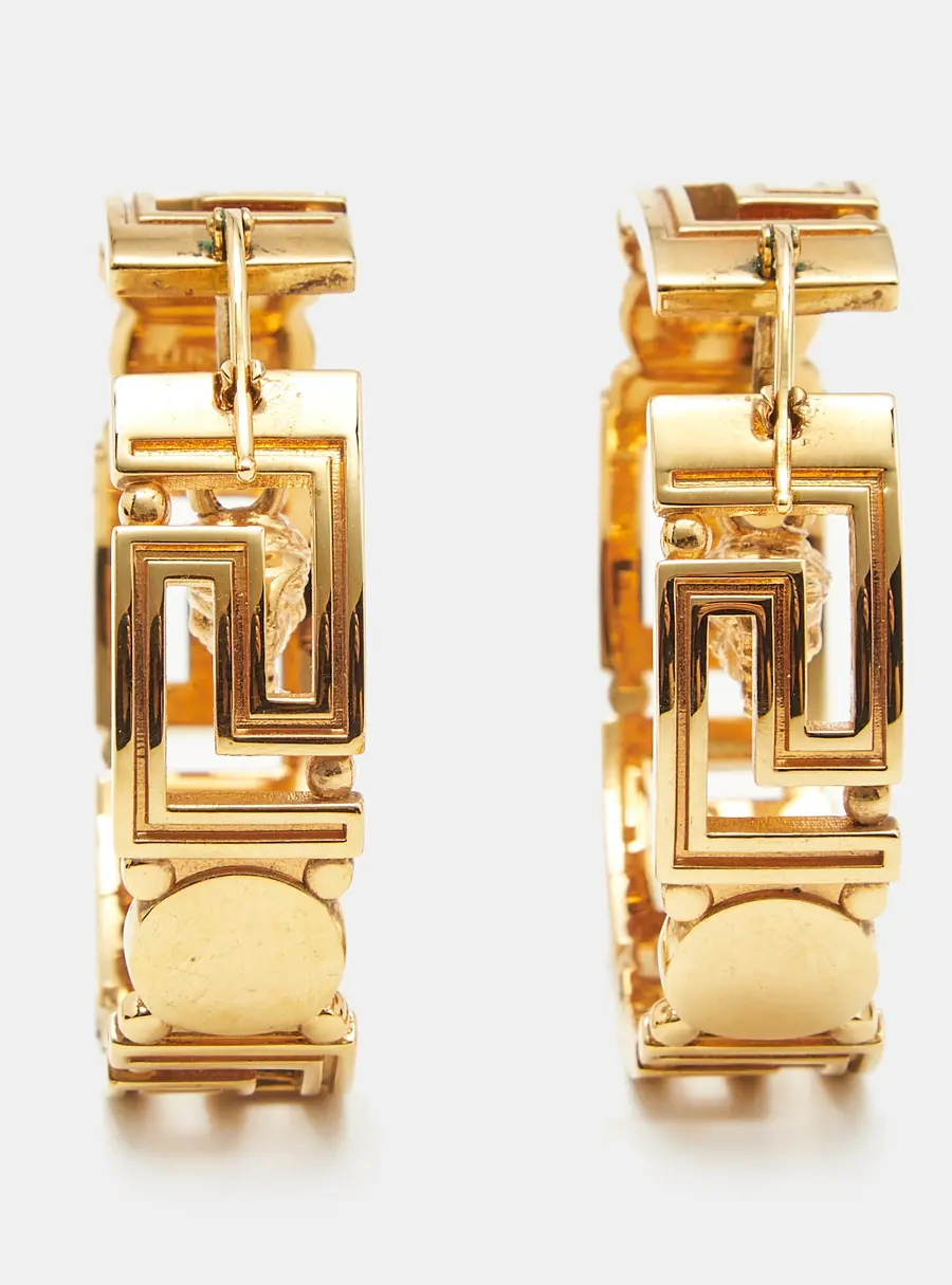 Versace Medusa Greca Gold Tone Hoop Earrings